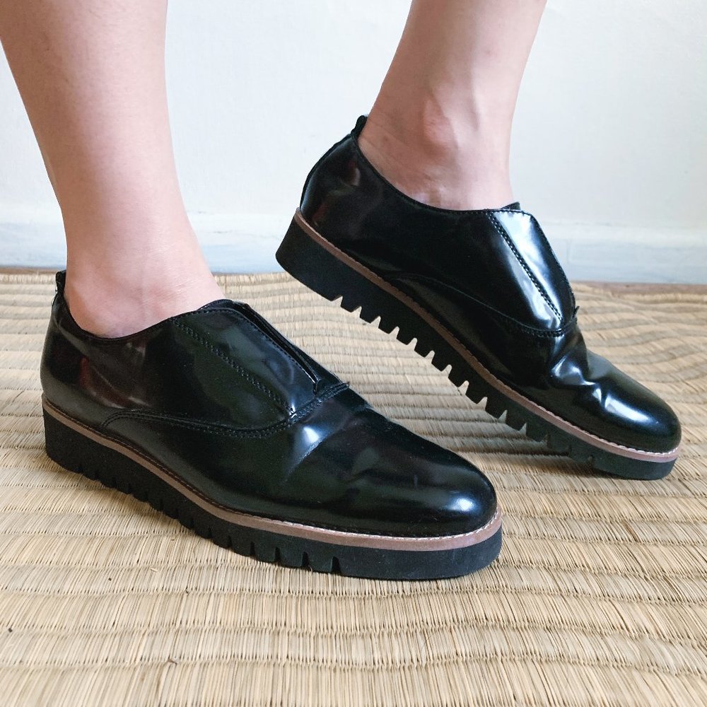 ZARA Stretch Black Platform Blutcher Oxford Shoes